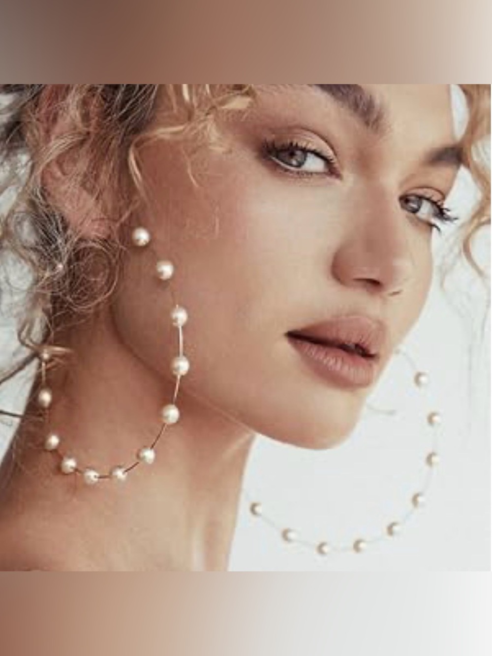 NWT 90mm Gold Tone Faux Pearl Oversized Hoop Earrings Statement Jewelry